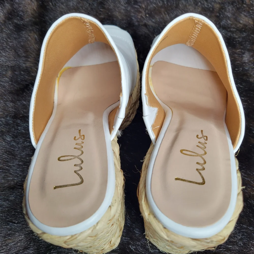 Lulus White Platform‎ Espadrille Wedge Slide Sandals Women's Size 8